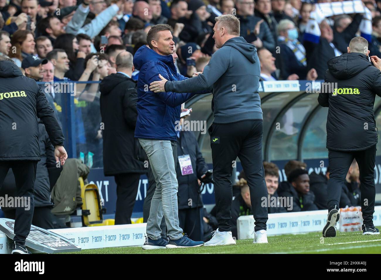 Jesse Marsch manager of Leeds United meets with Dean Smith manager of