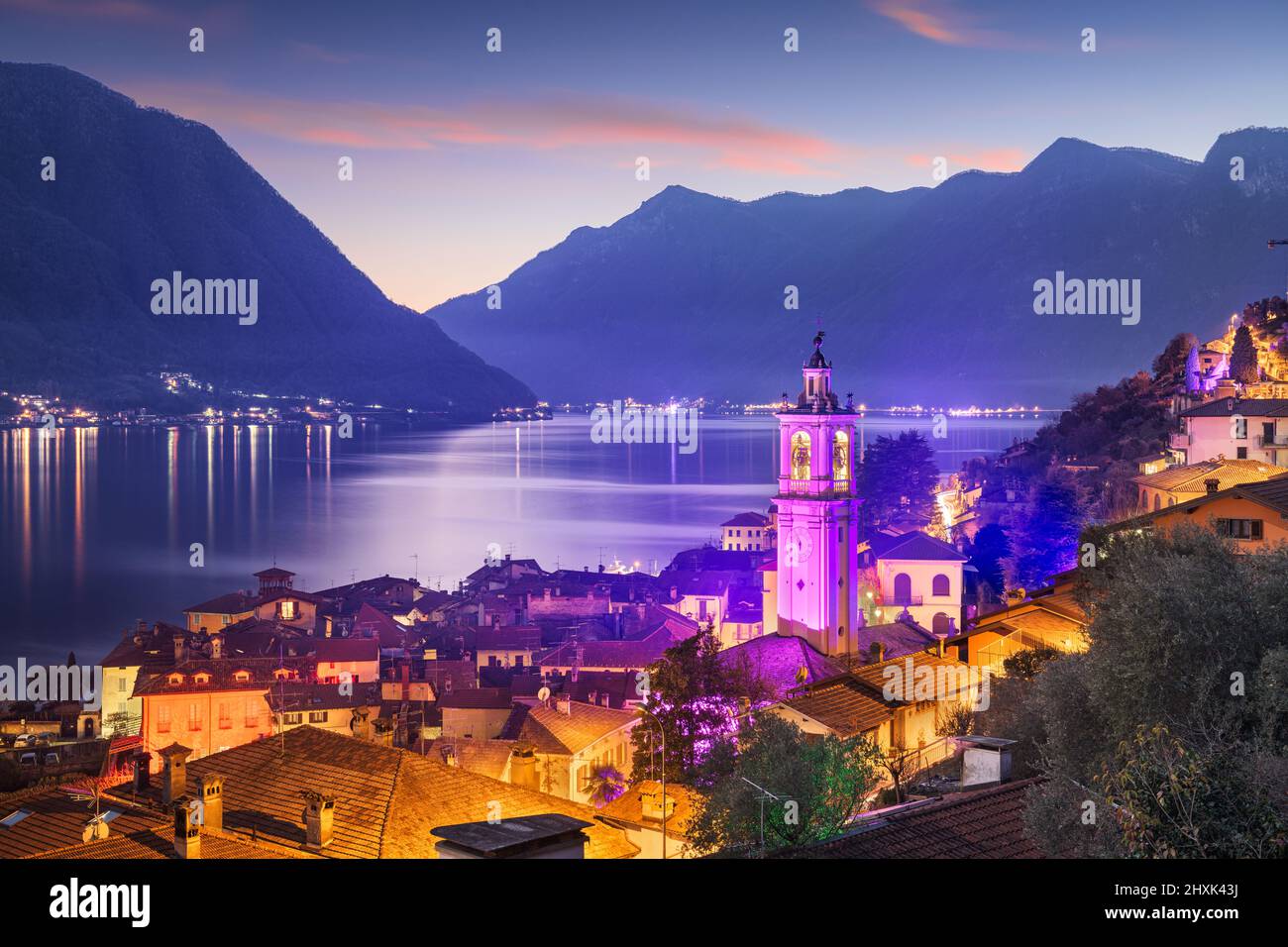 Sala Comacina, Como, Italy small town on Lake Como at dusk. Stock Photo