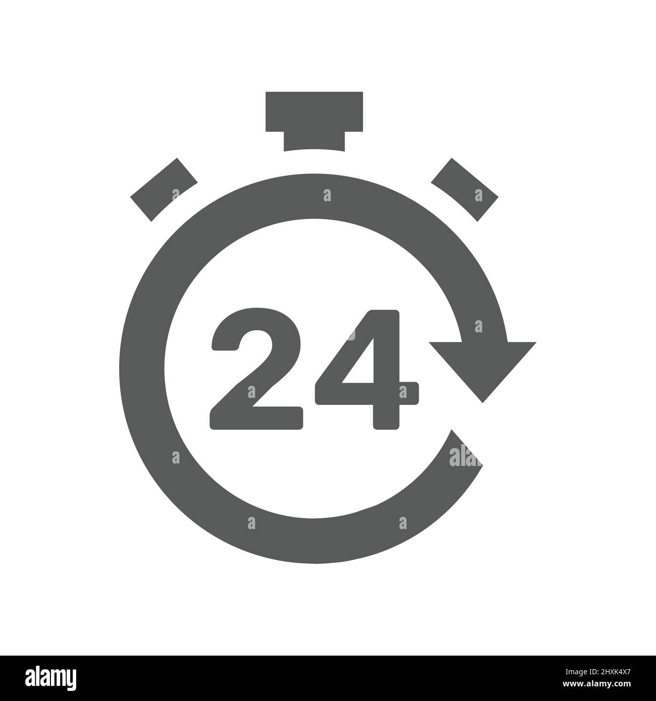 24 hours open clock black vector icon. Non stop cycle arrow filled