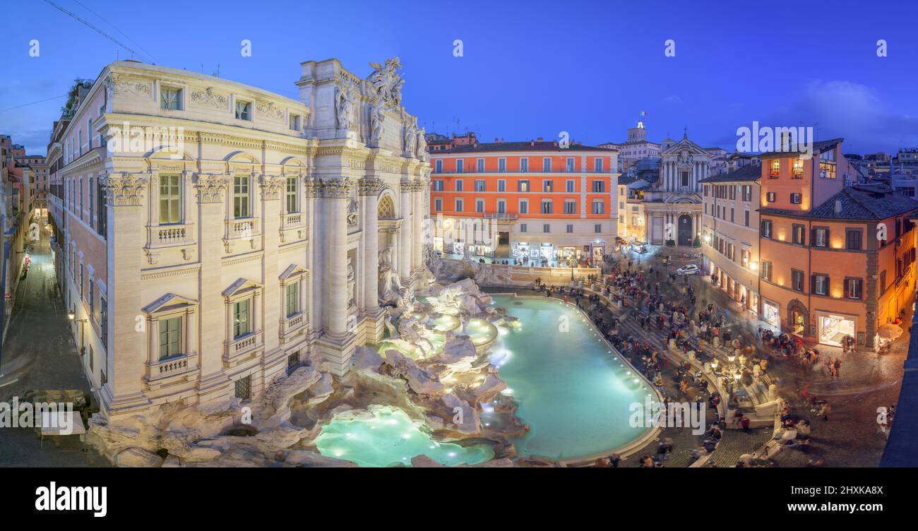 Rome, Italy overlooking Trevi Fountain during twilight. Stock Photo