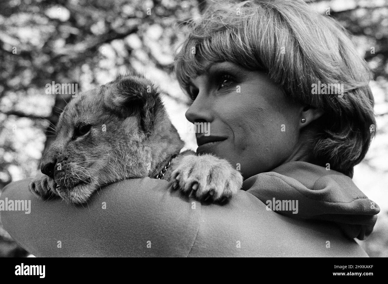 Stars of the new TV series "The Avengers", Joanna Lumley with Sheba the