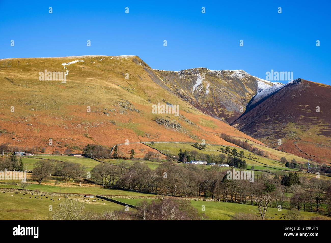 A snow capped Blencathra near Threlkeld in winter, Lake District, England Stock Photo