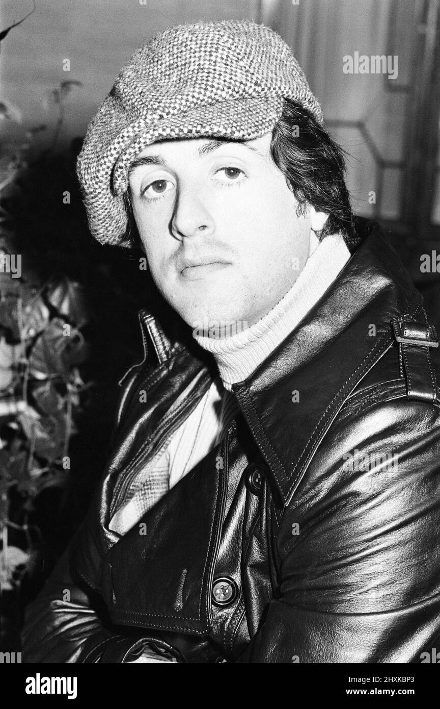 Sylvester Stallone, american actor and writer in London to promote new film Rocky, both written by and starring him in the lead role of boxer Rocky Balboa, pictured Tuesday 25th January 1977. Stock Photo