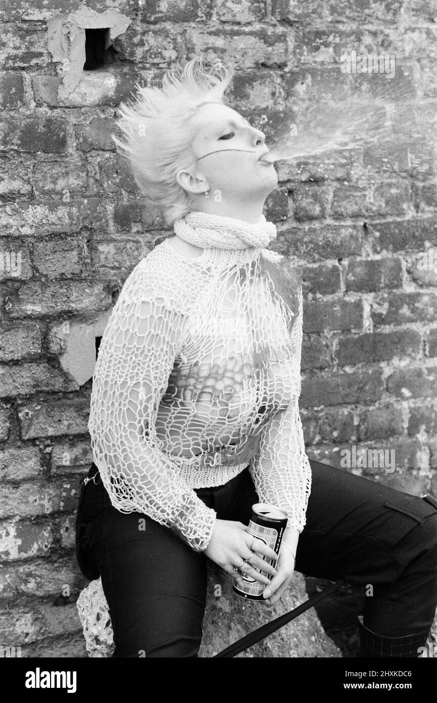 Punk fashions for him and her from Seditionaries, Kings Road, London. Clothes are modelled by Jordan (Pamela Rooke). 18th May 1977.  Clothes are modelled by Jordan Mooney  (Pamela Rooke). 18th May 1977. Stock Photo