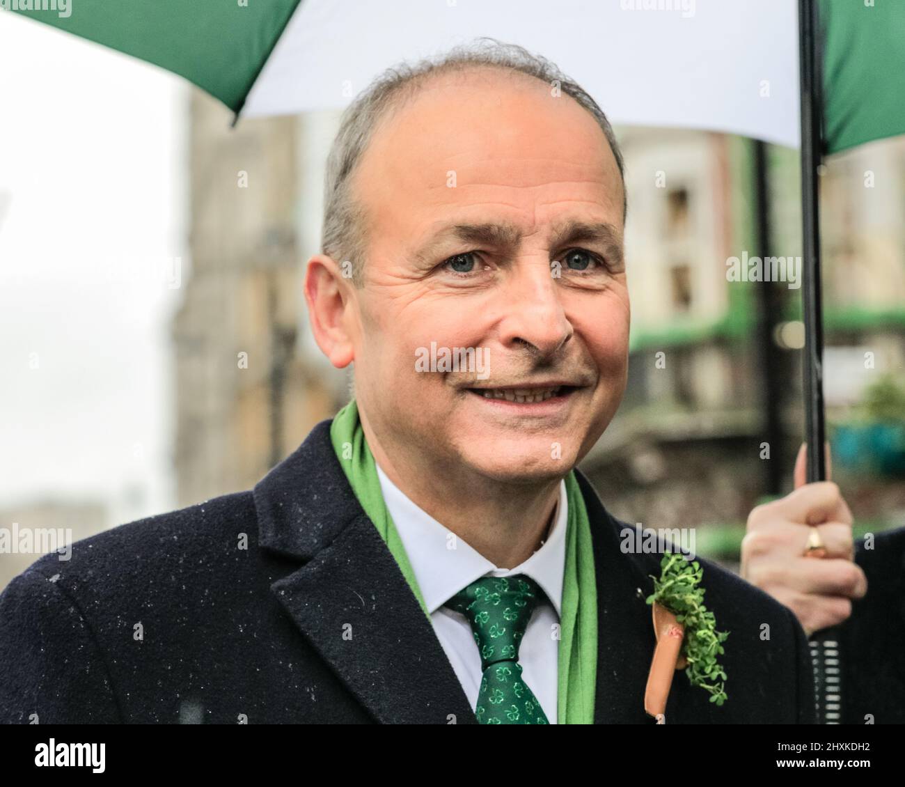 London, UK. 13th Mar, 2022. Micheál Martin, Irish Taoiseach (Prime Minister) leads at the front of the London St Patrick's Day Parade. Credit: Imageplotter/Alamy Live News Stock Photo