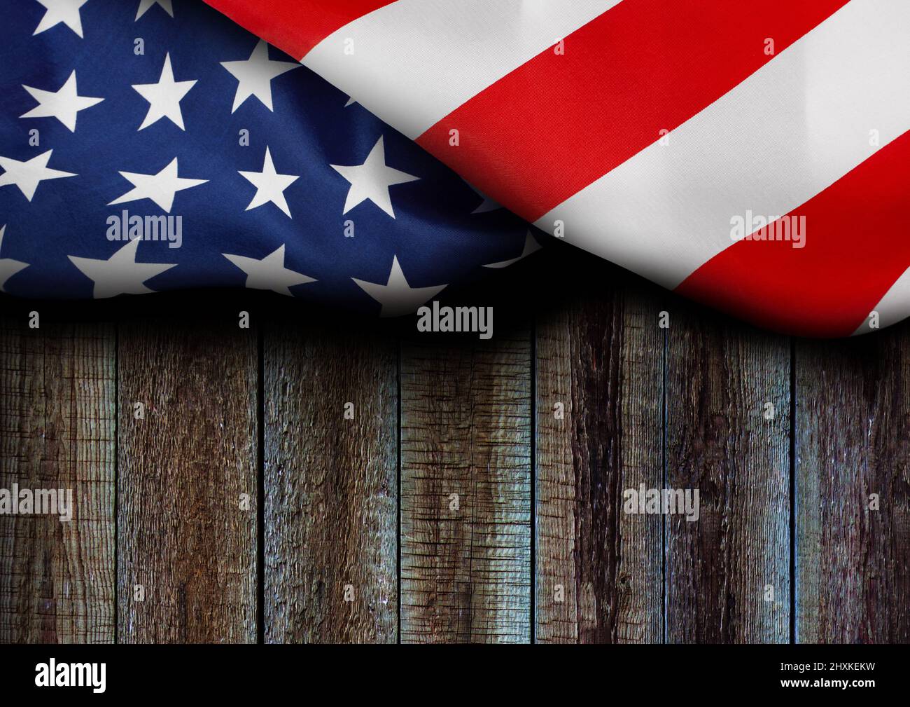 American flag on an old wooden planks background for copypaste text