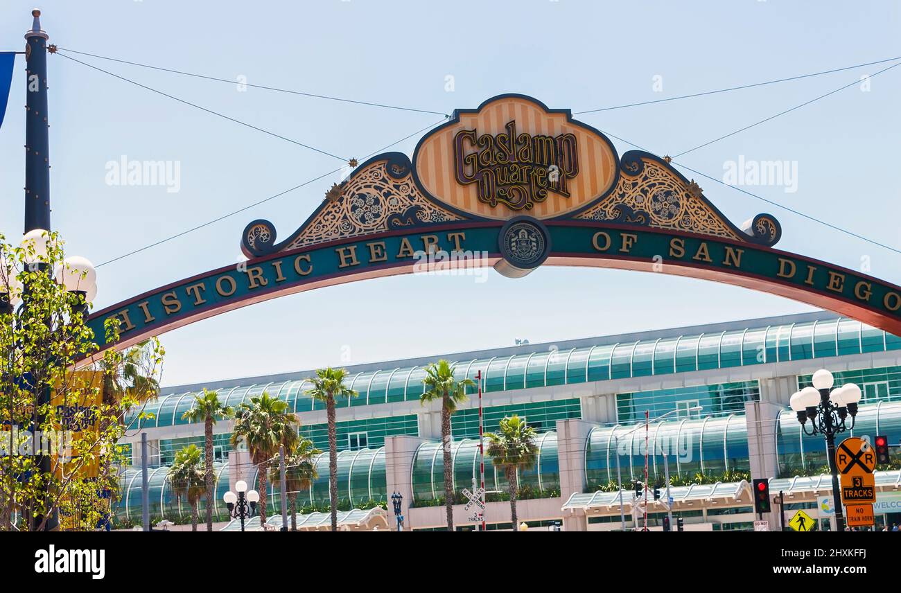 Sign at the entrance to the Gaslamp Quarter in downtown San Diego,California Stock Photo