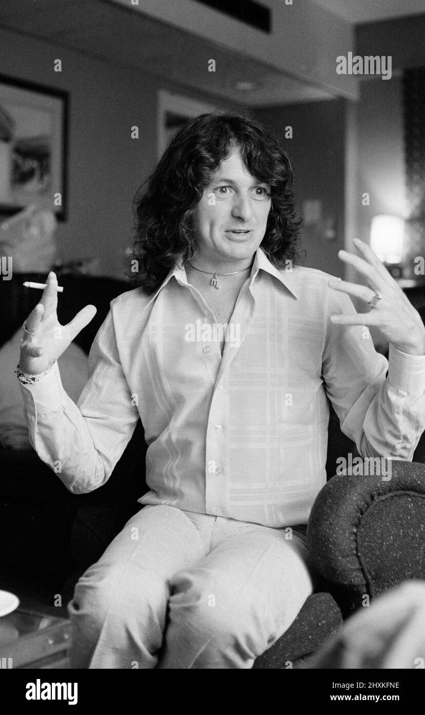 Jon Anderson of progressive rock group ' Yes ' at home. 1st July 1977 Stock Photo