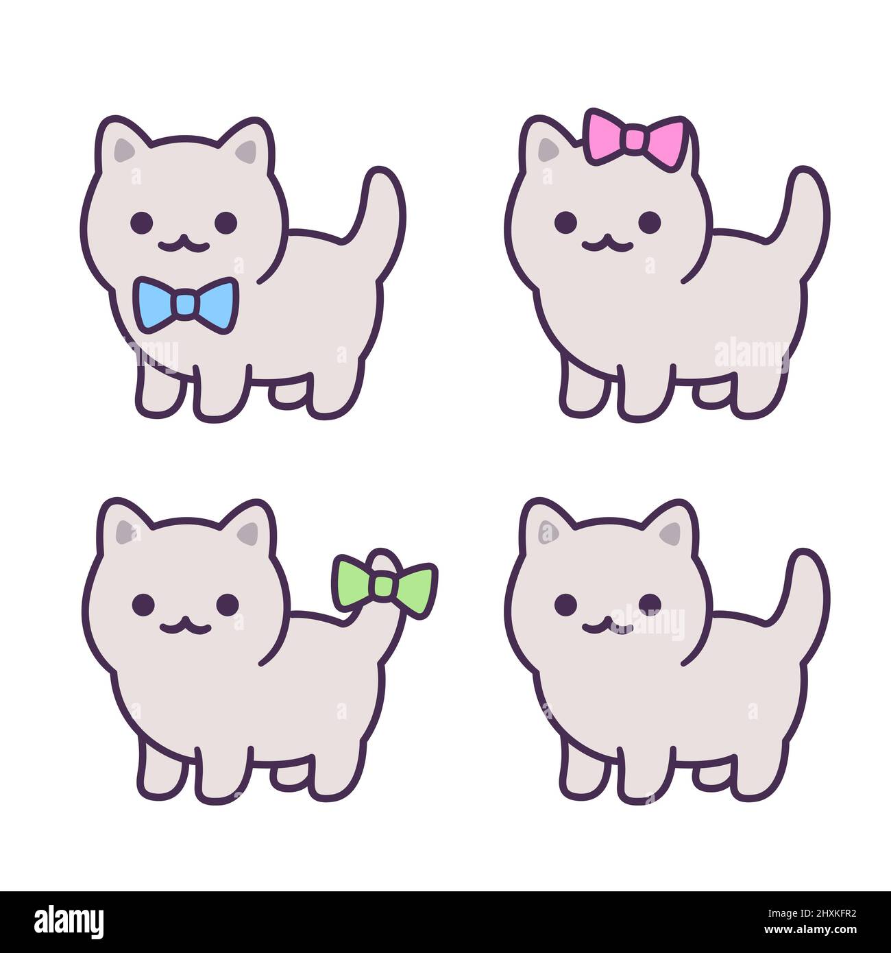 Cute cartoon baby kitten gender identity icons with color bow. Boy