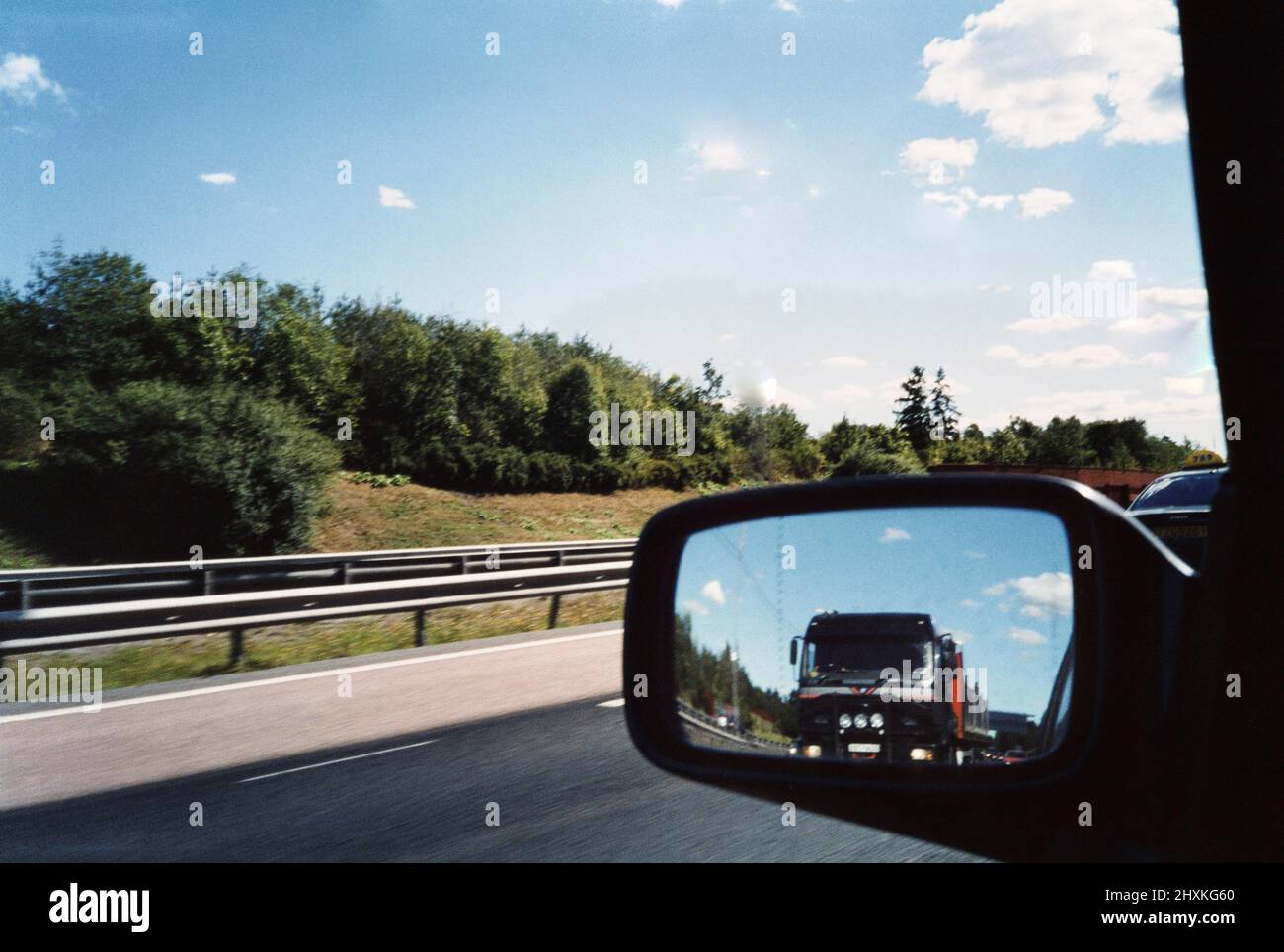 Reflection Of Truck in rear view Mirror Stock Photo Alamy