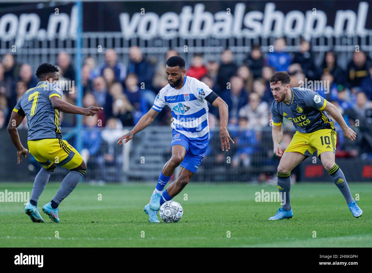 ZWOLLE, NETHERLANDS MARCH 13 Luis Sinisterra of Feyenoord Rotterdam, Djavan Anderson of PEC