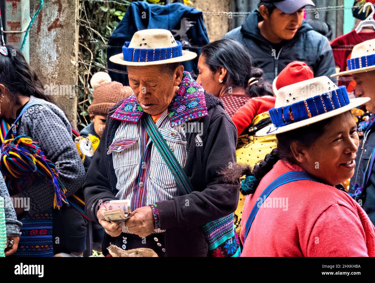 Man in traditional clothing in the market, Todos Santos Cuchumatán, Huehuetenango, Guatemala Stock Photo