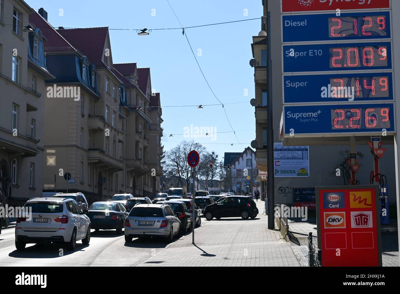 08 March 2022, Hessen, Kassel: At a gas station in Kassel, the prices for  gasoline and diesel are over two euros per liter. The Ukraine war is making  itself increasingly felt at