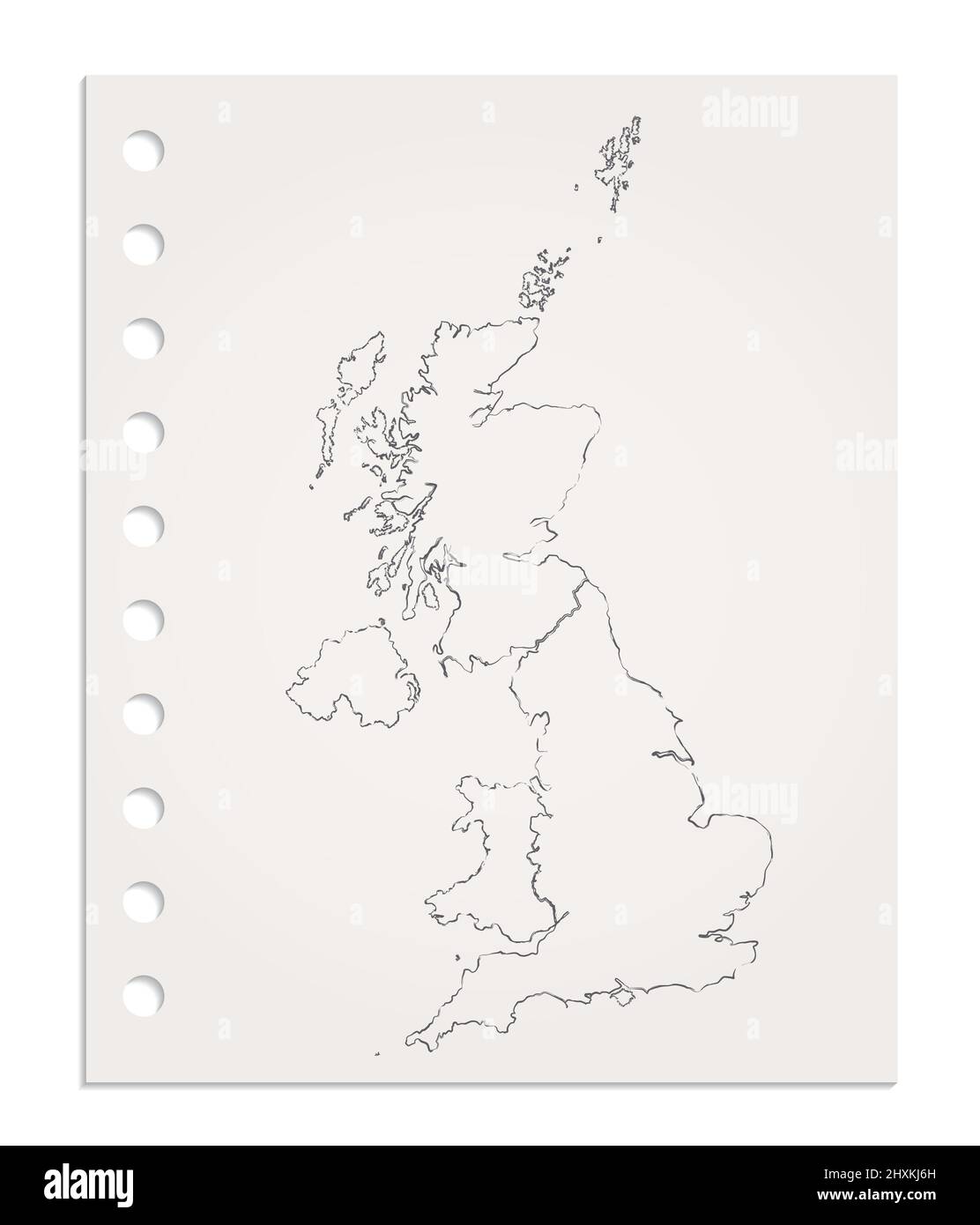 United Kingdom map on realistic clean sheet of paper torn from block