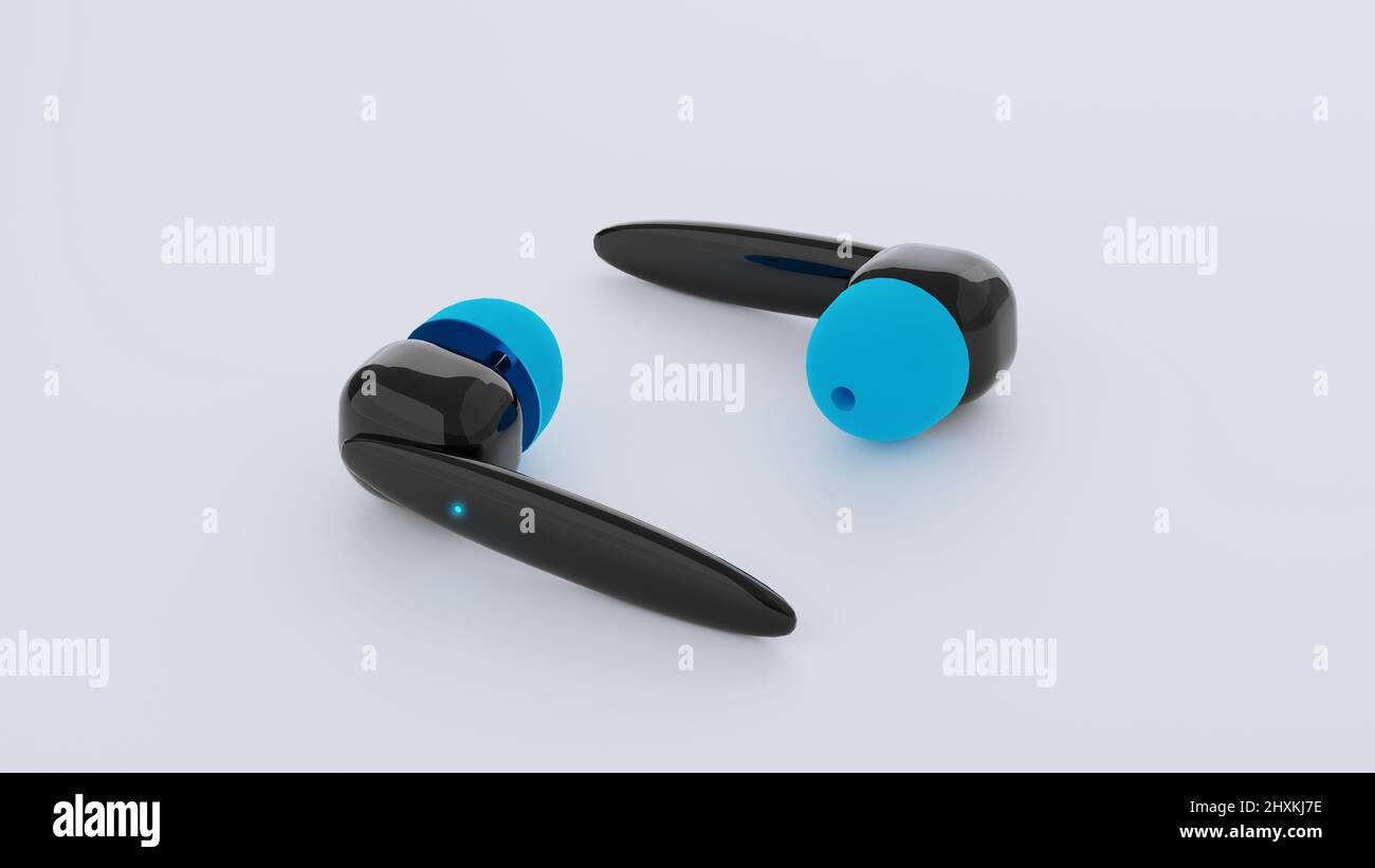 Wireless Technology Bluetooth earbuds on white background 3D