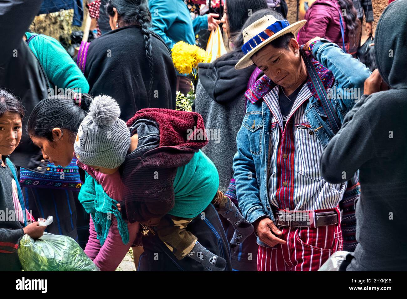 Market scenes and traditional highlanders, Todos Santos Cuchumatán, Huehuetenango, Guatemala Stock Photo
