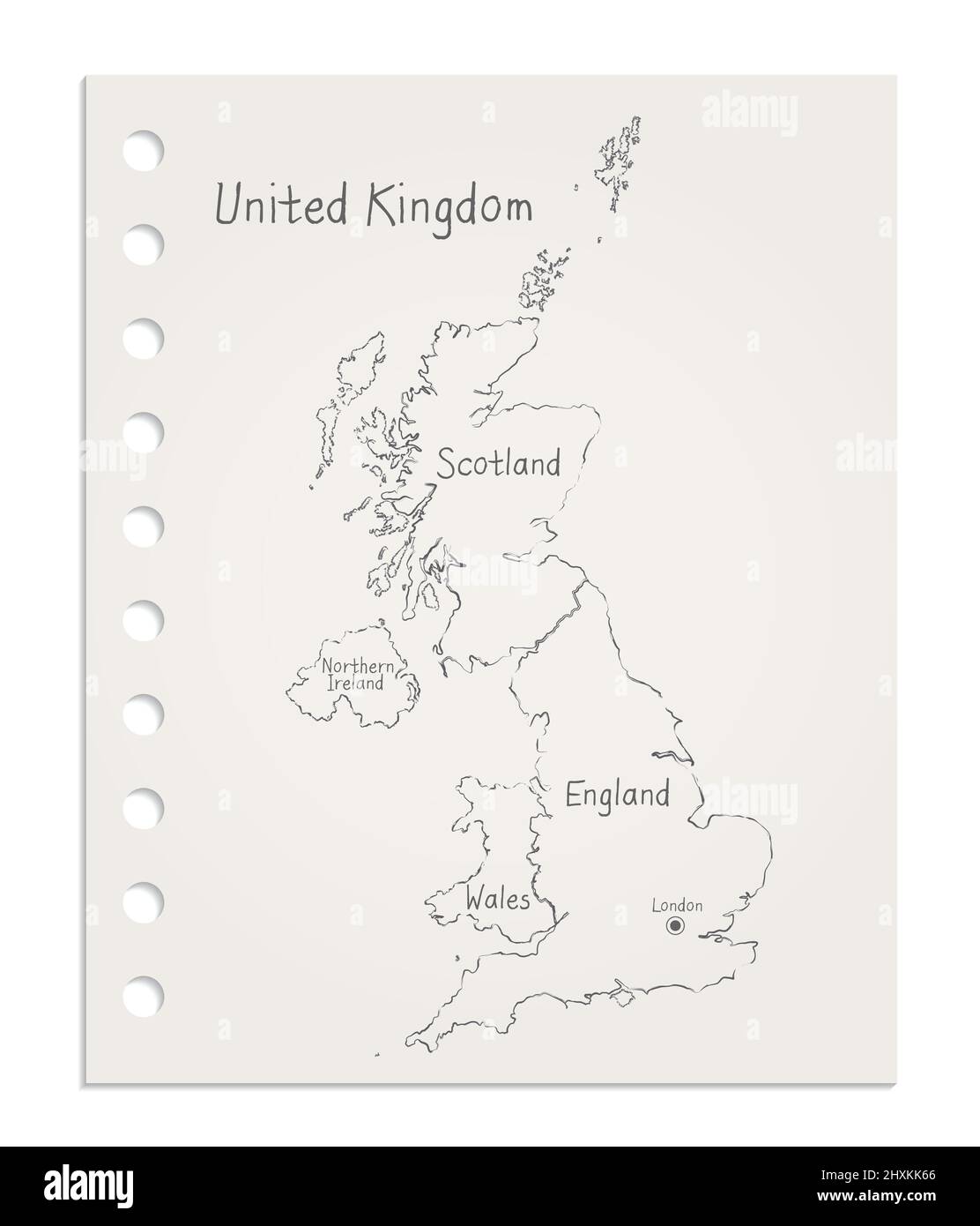 United Kingdom map on realistic clean sheet of paper torn from block