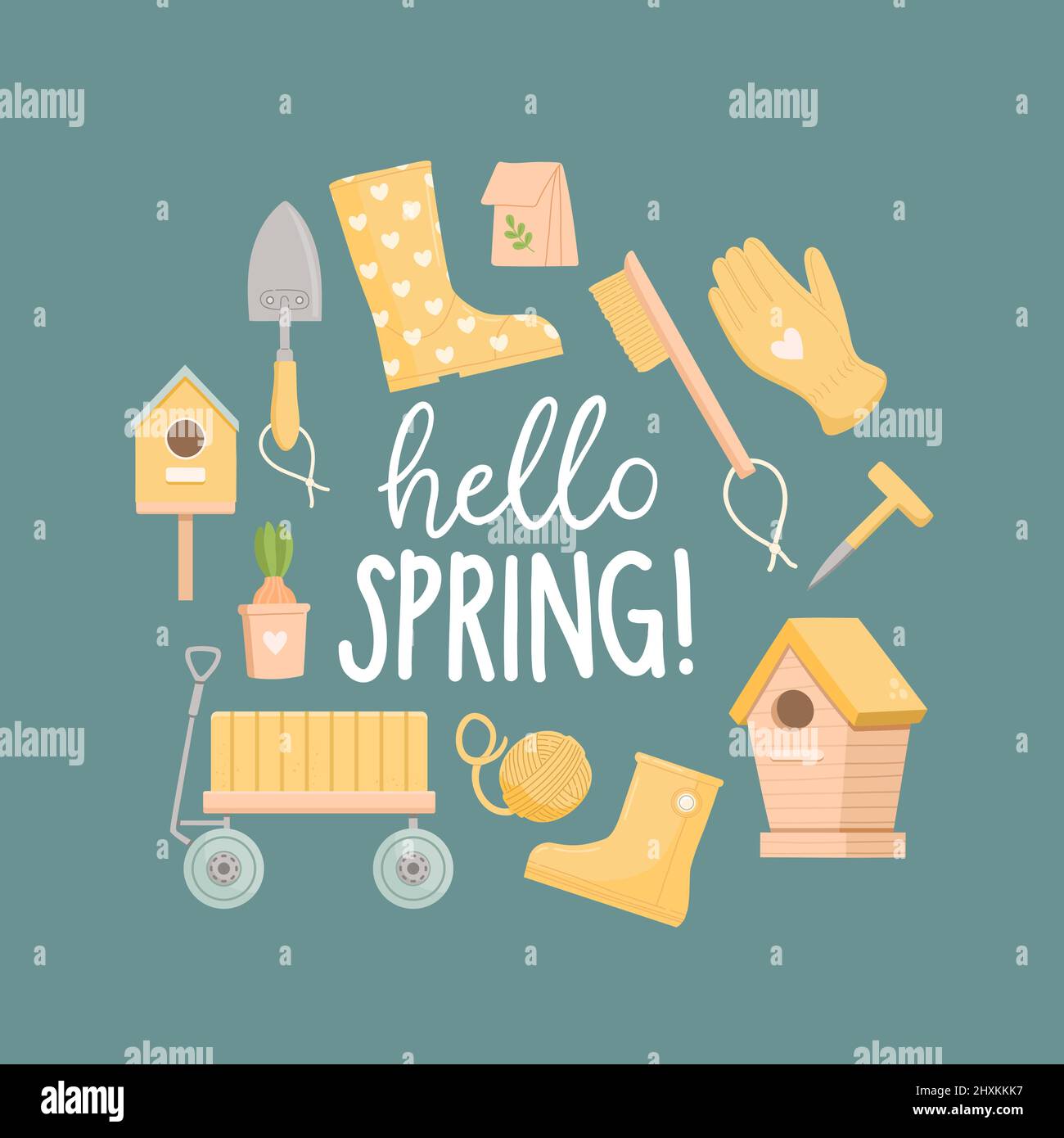 Hello spring, spring set, flat design, vector Stock Vector