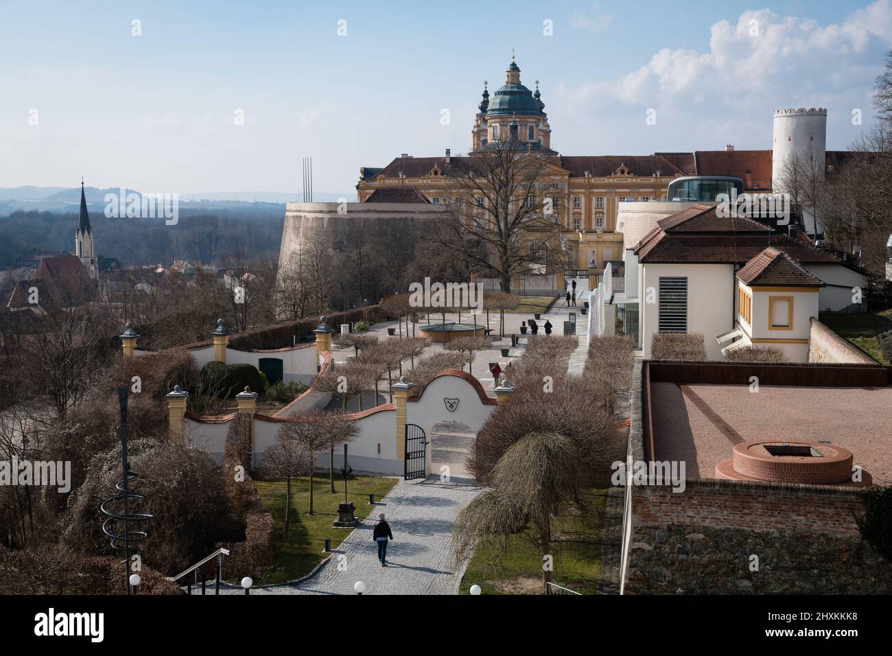 Benedictine Abbey in city Melk, Austria, UNESCO world cultural heritage site Stock Photo