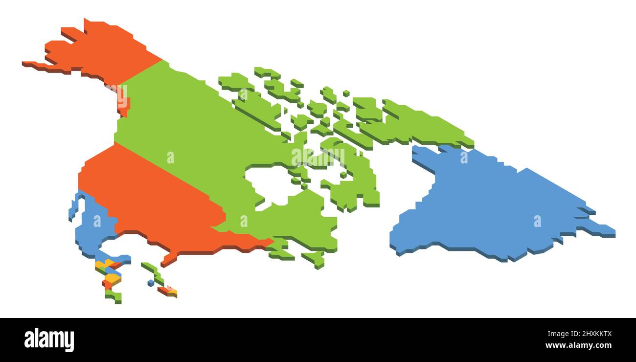 Blank colorful central america - Isometric Political Map Of North America 2HXKKTX