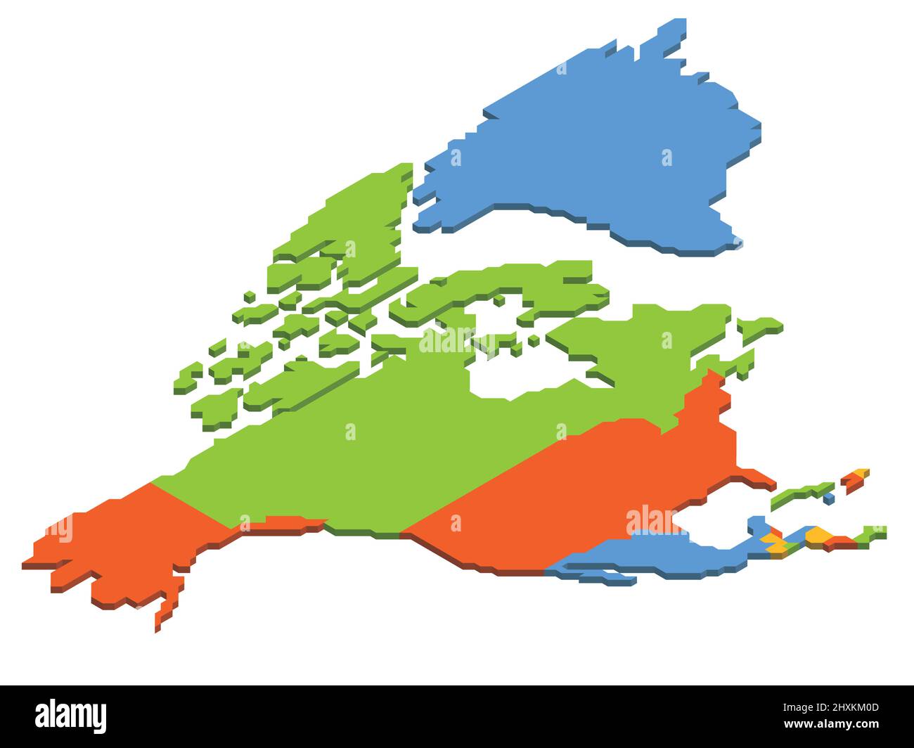 Blank colorful central america - Isometric Political Map Of North America 2HXKM0D