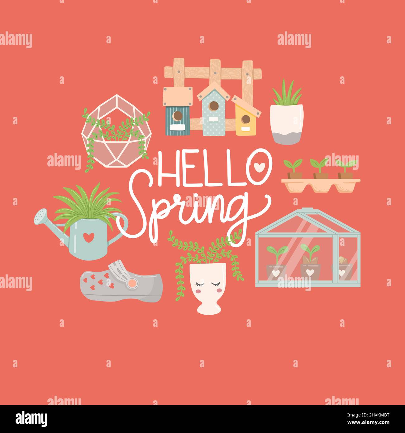 Hello spring, spring set, flat design, vector Stock Vector