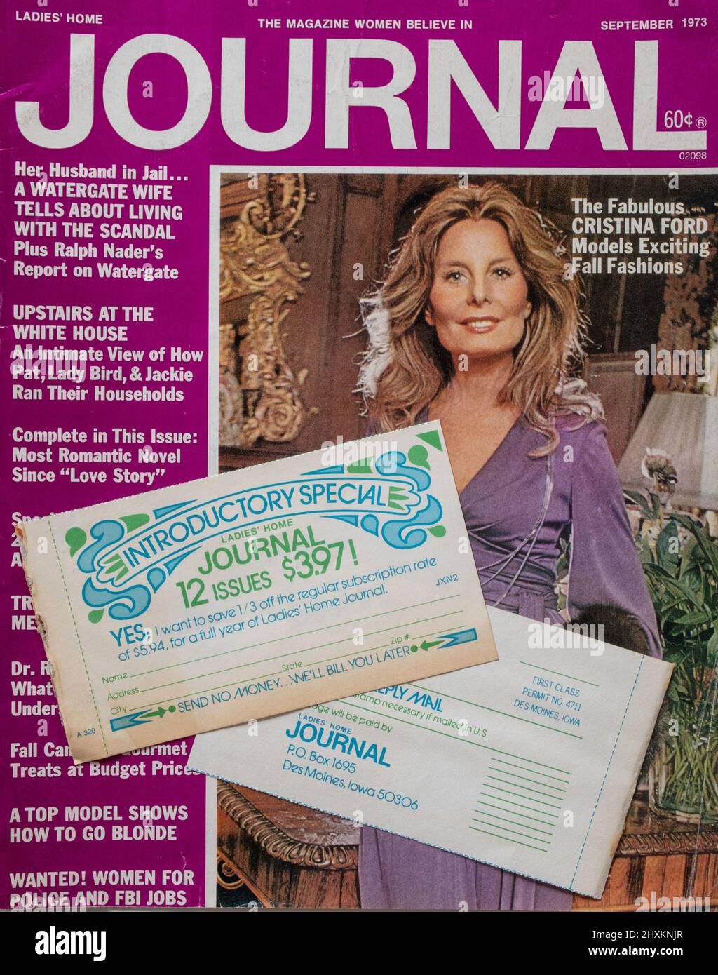 Vintage September 1973 'Ladies' Home Journal' Magazine Cover and Subscription Mailer Offer, USA Stock Photo