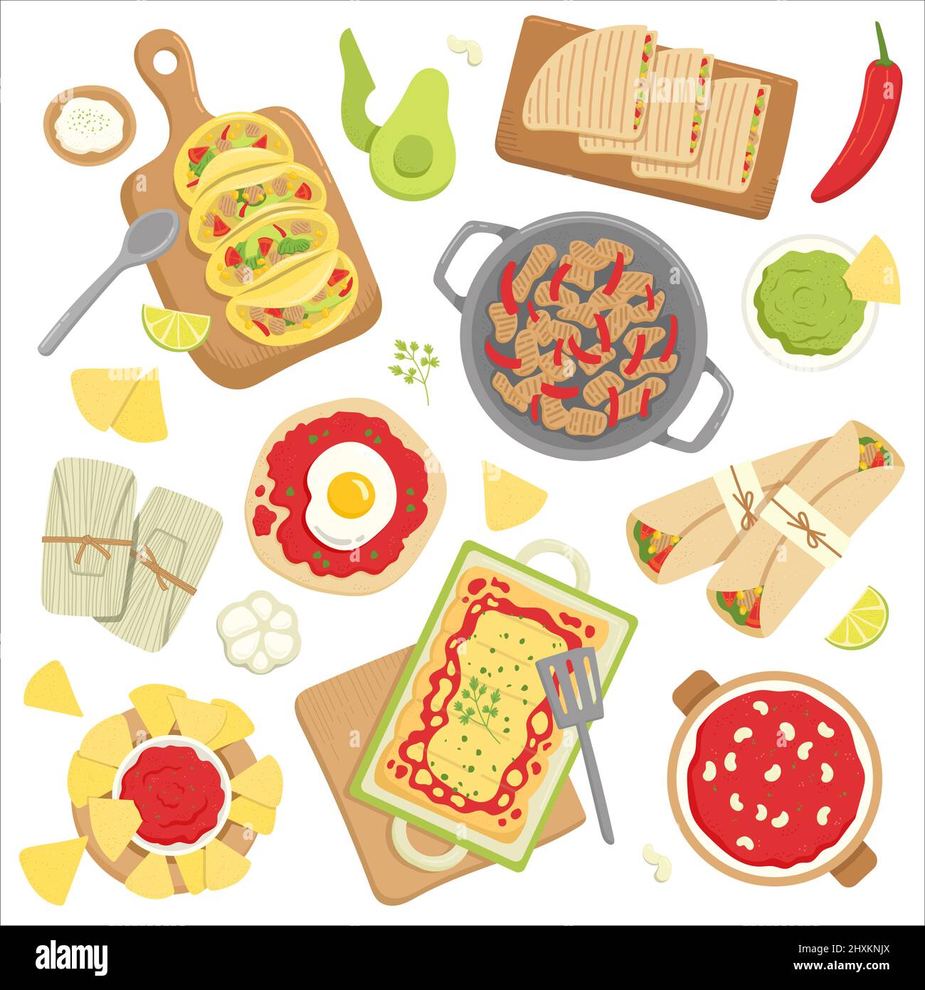 Mexican food set with different dishes, vector Stock Vector Image & Art