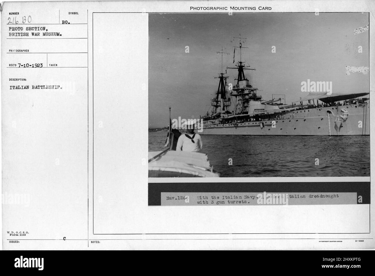 Italian Battleship. Collection of World War I Photographs, 1914-1918 that depict the military activities of British and other nation's armed forces and personnel during World War I. Stock Photo