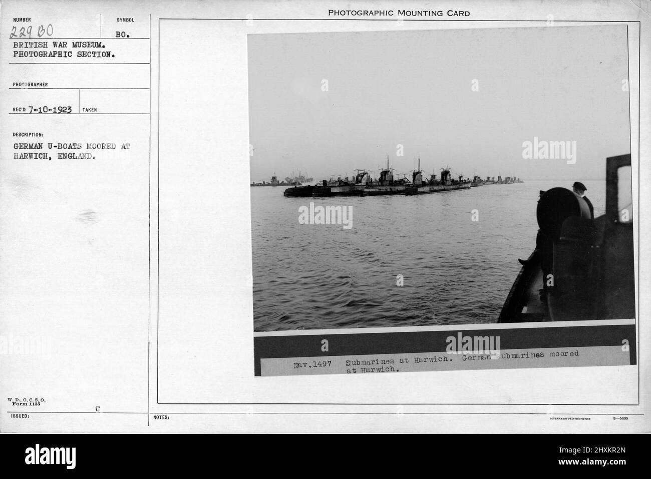 German U-boats moored at Harwich, England. Collection of World War I Photographs, 1914-1918 that depict the military activities of British and other nation's armed forces and personnel during World War I. Stock Photo