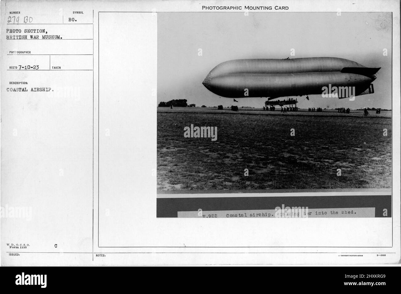 Coastal airship. Collection of World War I Photographs, 1914-1918 that depict the military activities of British and other nation's armed forces and personnel during World War I. Stock Photo