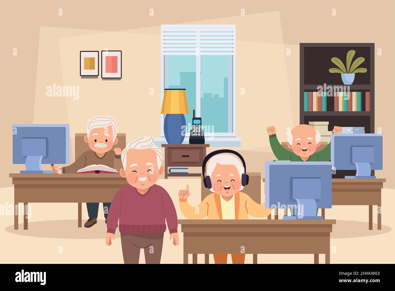 four old persons continuing education Stock Vector
