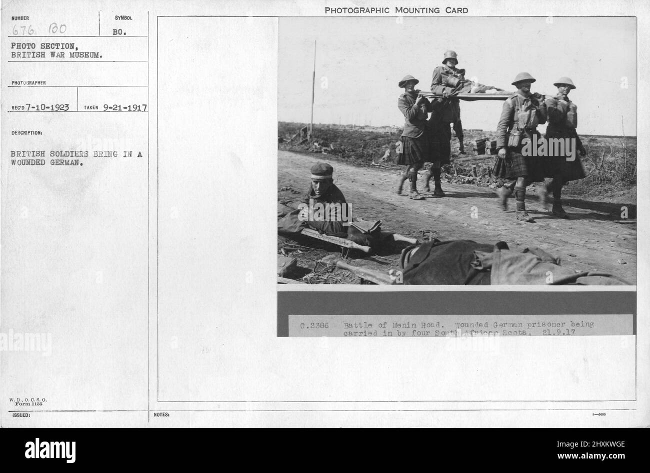 British soldiers bring in a wounded German. 9-21-1917. Collection of ...