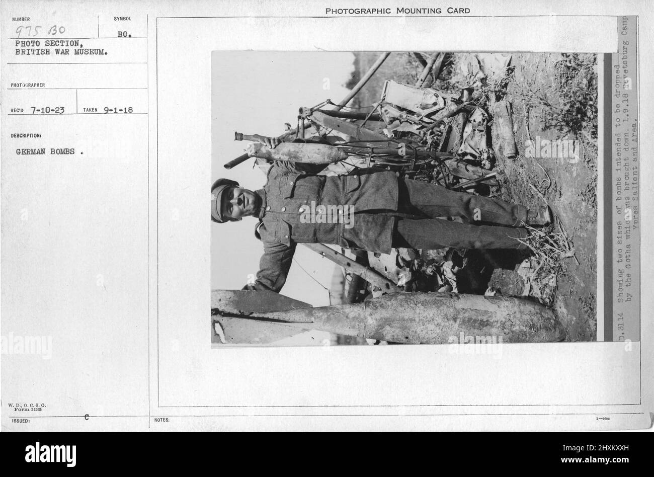 German bombs. Collection of World War I Photographs, 1914-1918 that depict the military activities of British and other nation's armed forces and personnel during World War I. Stock Photo
