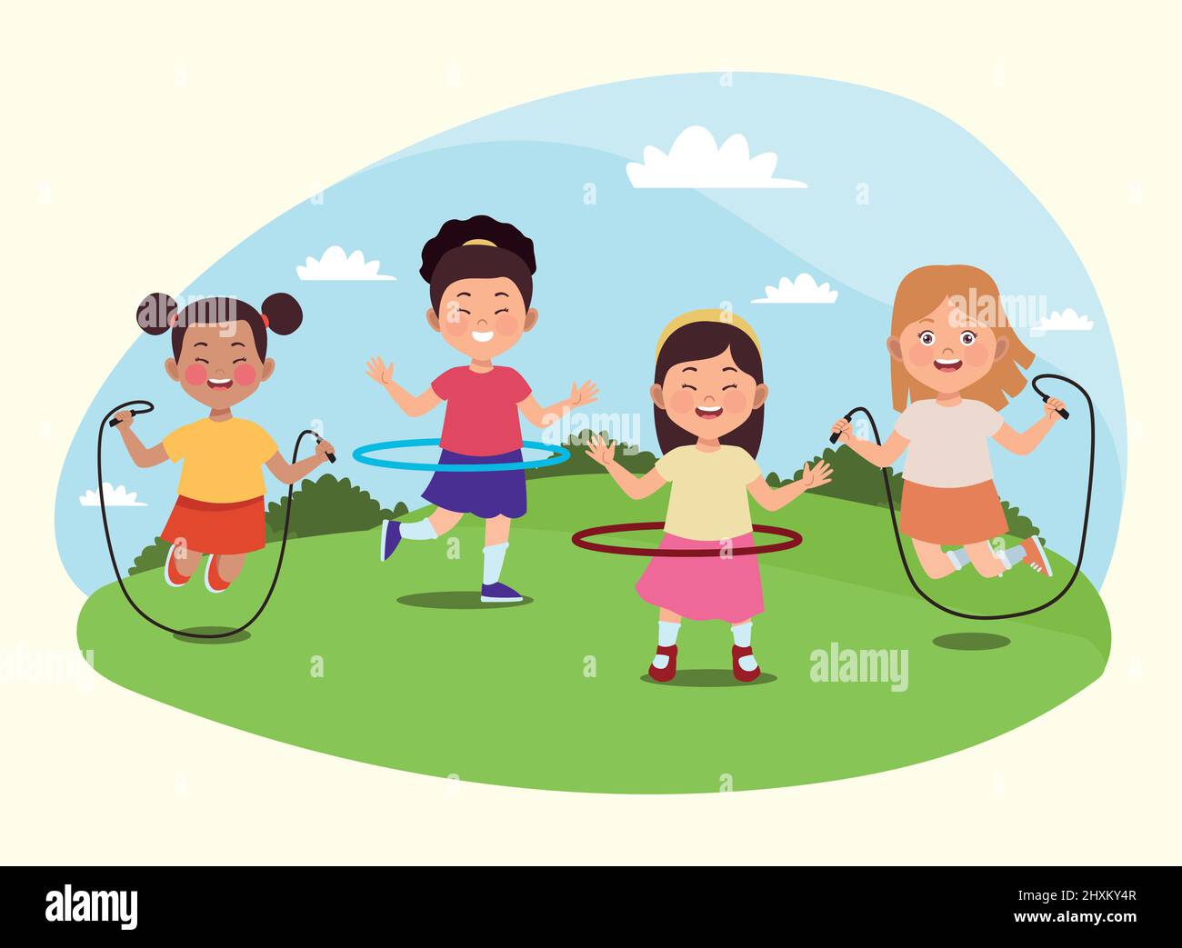 clipart of four girls playing