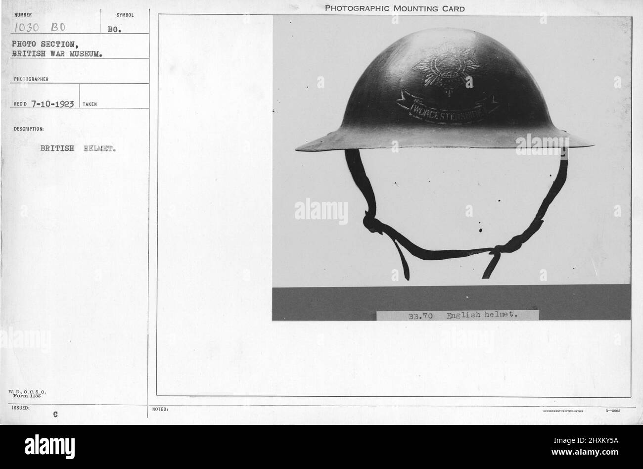 British helmet. Collection of World War I Photographs, 1914-1918 that depict the military activities of British and other nation's armed forces and personnel during World War I. Stock Photo