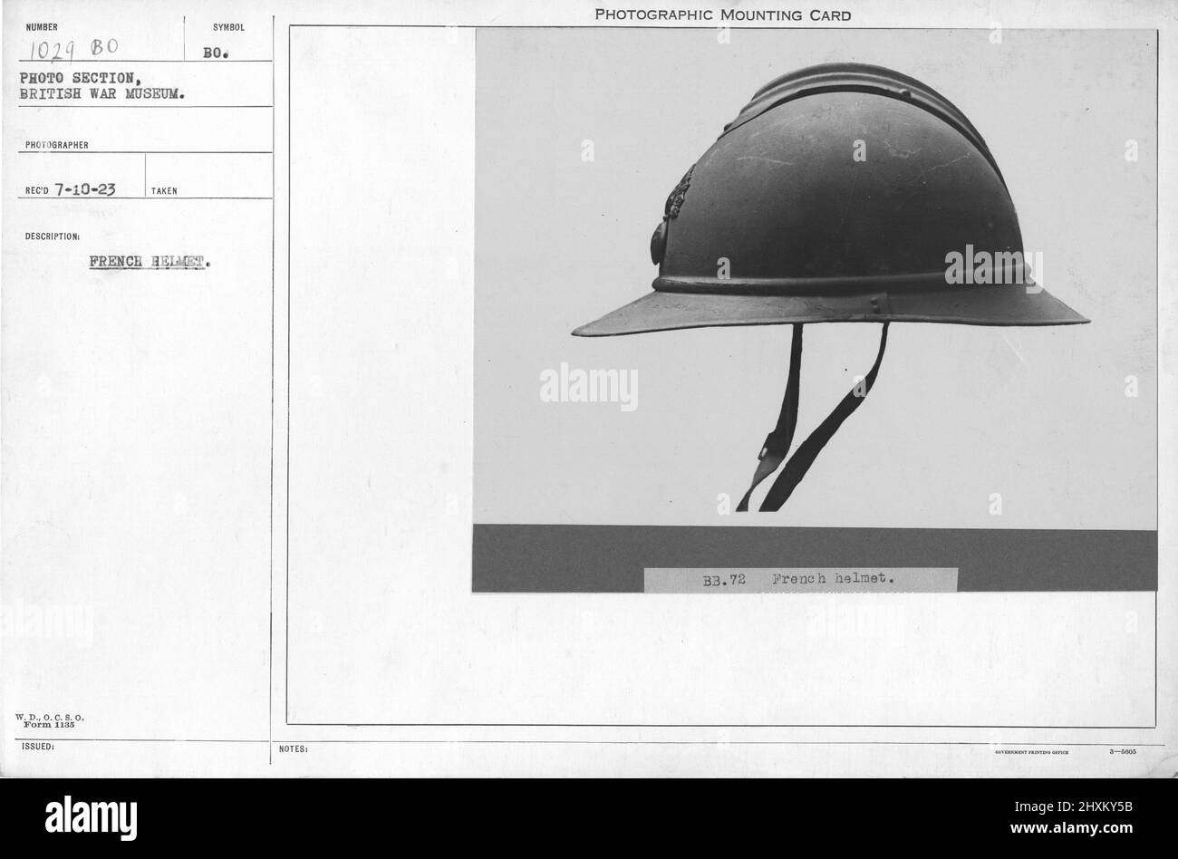 French helmet. Collection of World War I Photographs, 1914-1918 that depict the military activities of British and other nation's armed forces and personnel during World War I. Stock Photo