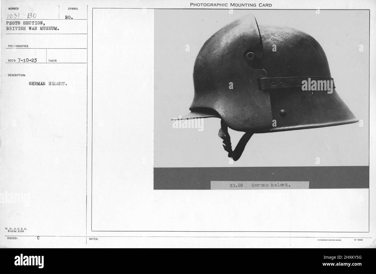 German helmet. Collection of World War I Photographs, 1914-1918 that depict the military activities of British and other nation's armed forces and personnel during World War I. Stock Photo