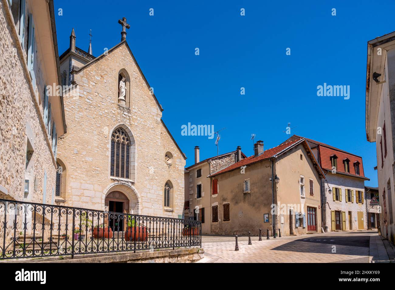 The parish church Saint-Symphorien of Morestel, France Stock Photo