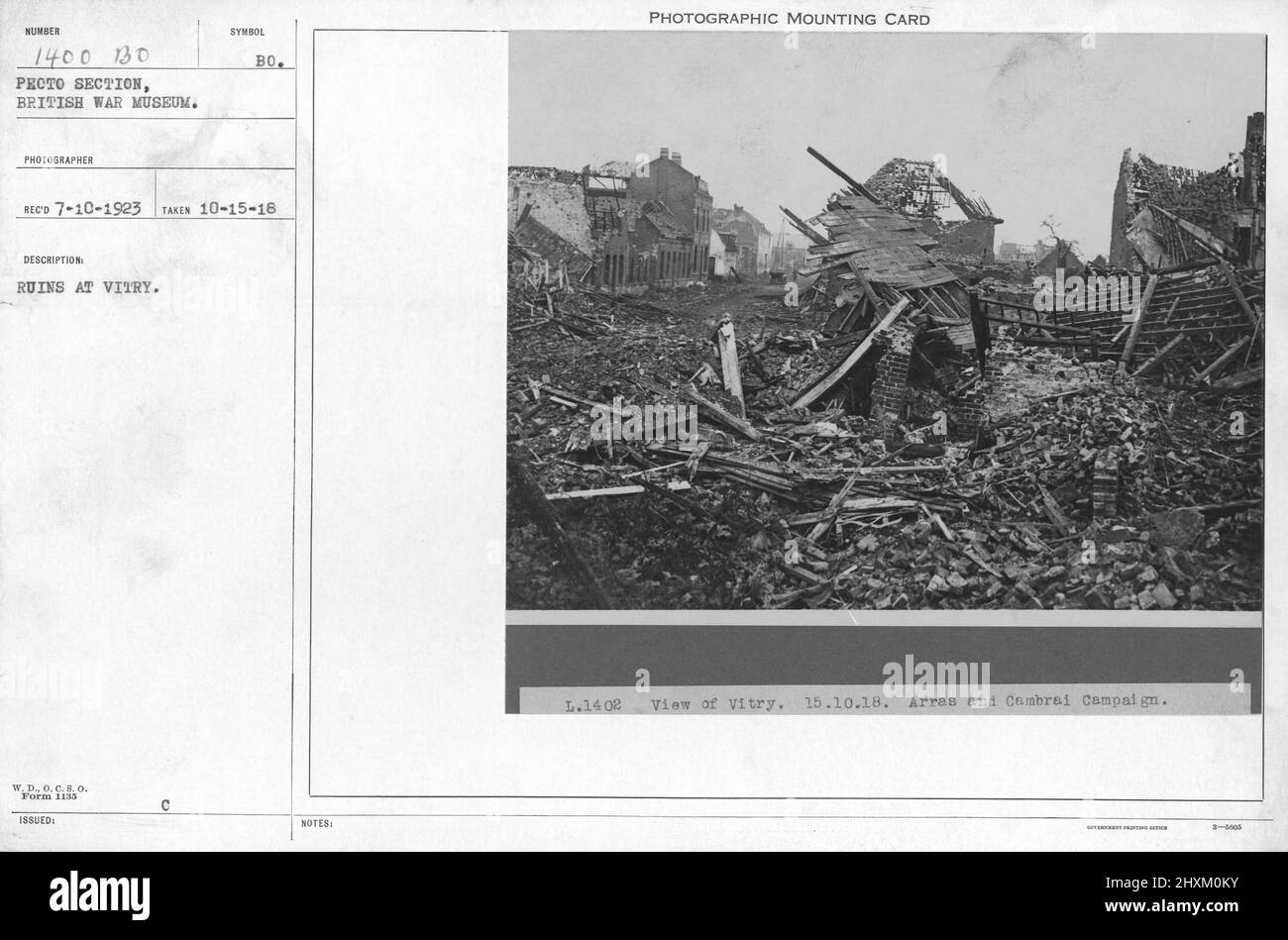 Ruins at Vitry. Collection of World War I Photographs, 1914-1918 that depict the military activities of British and other nation's armed forces and personnel during World War I. Stock Photo