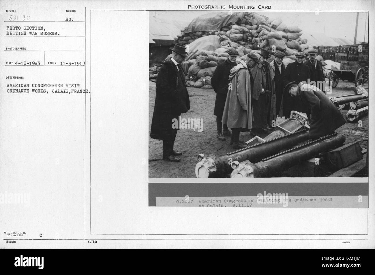 American congressmen visit Ordnance Works. Calais, France. 11-9-1917. Collection of World War I Photographs, 1914-1918 that depict the military activities of British and other nation's armed forces and personnel during World War I. Stock Photo
