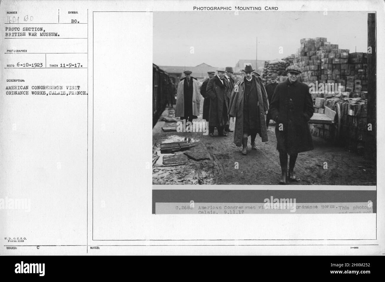American congressmen visit Ordnance Works, Calais, France. 11-9-1917. Collection of World War I Photographs, 1914-1918 that depict the military activities of British and other nation's armed forces and personnel during World War I. Stock Photo