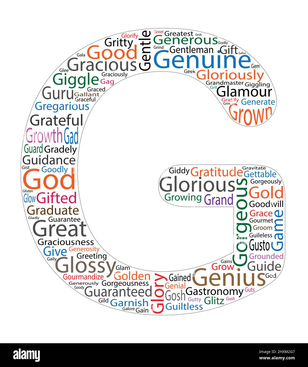 ABC word cloud. Positive words Letter G Stock Vector