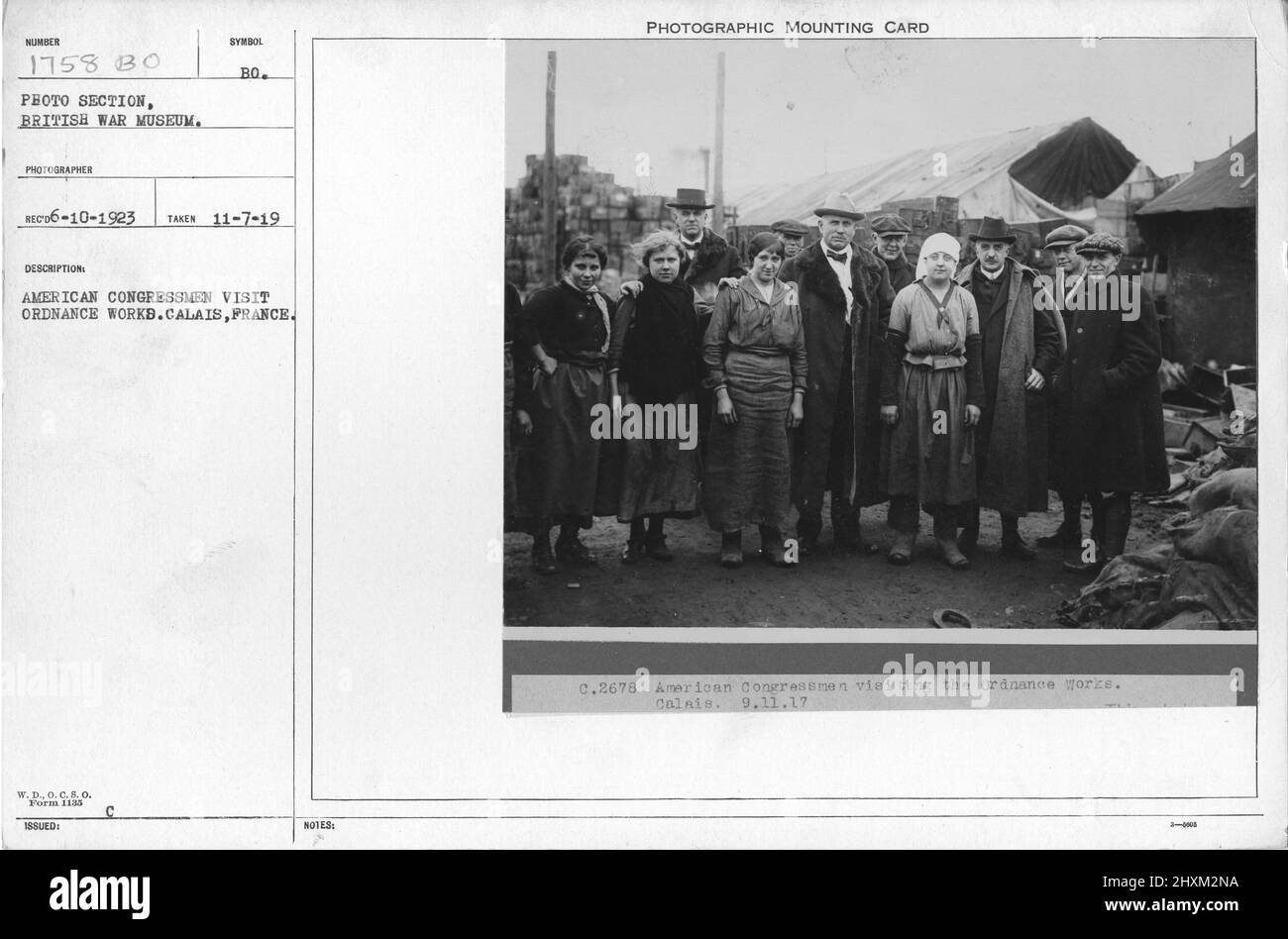 American congressman visit ordnance works. Calais, France. Collection of World War I Photographs, 1914-1918 that depict the military activities of British and other nation's armed forces and personnel during World War I. Stock Photo