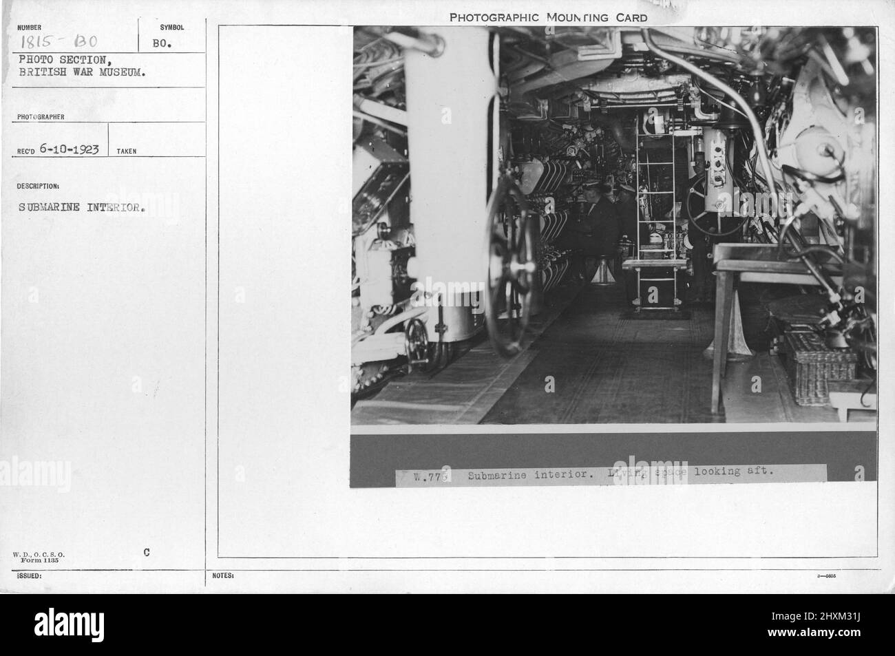 Submarine interior. Collection of World War I Photographs, 1914-1918 that depict the military activities of British and other nation's armed forces and personnel during World War I. Stock Photo