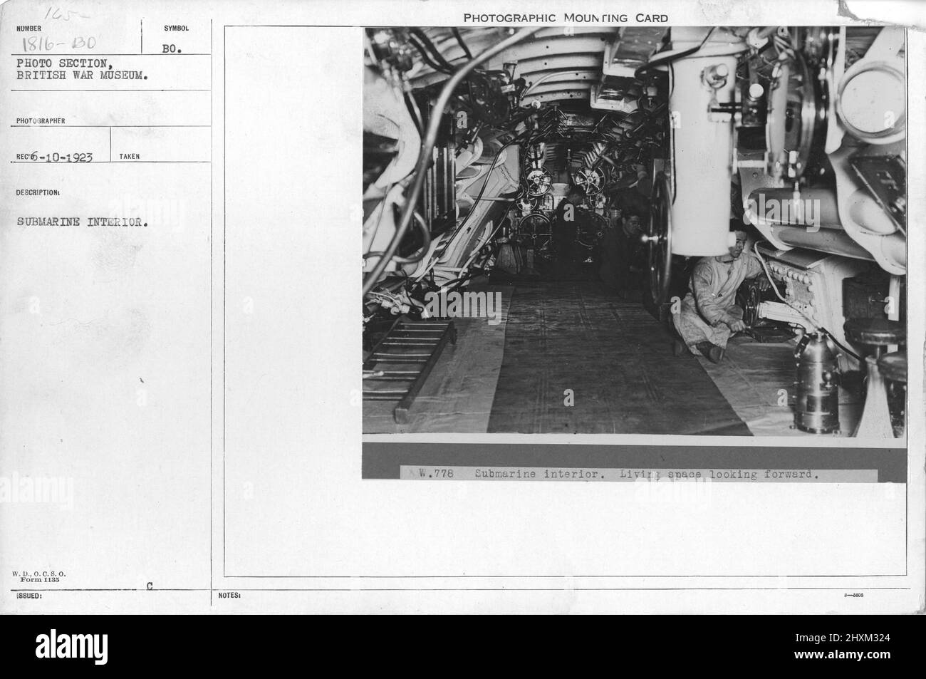 Submarine interior. Collection of World War I Photographs, 1914-1918 that depict the military activities of British and other nation's armed forces and personnel during World War I. Stock Photo