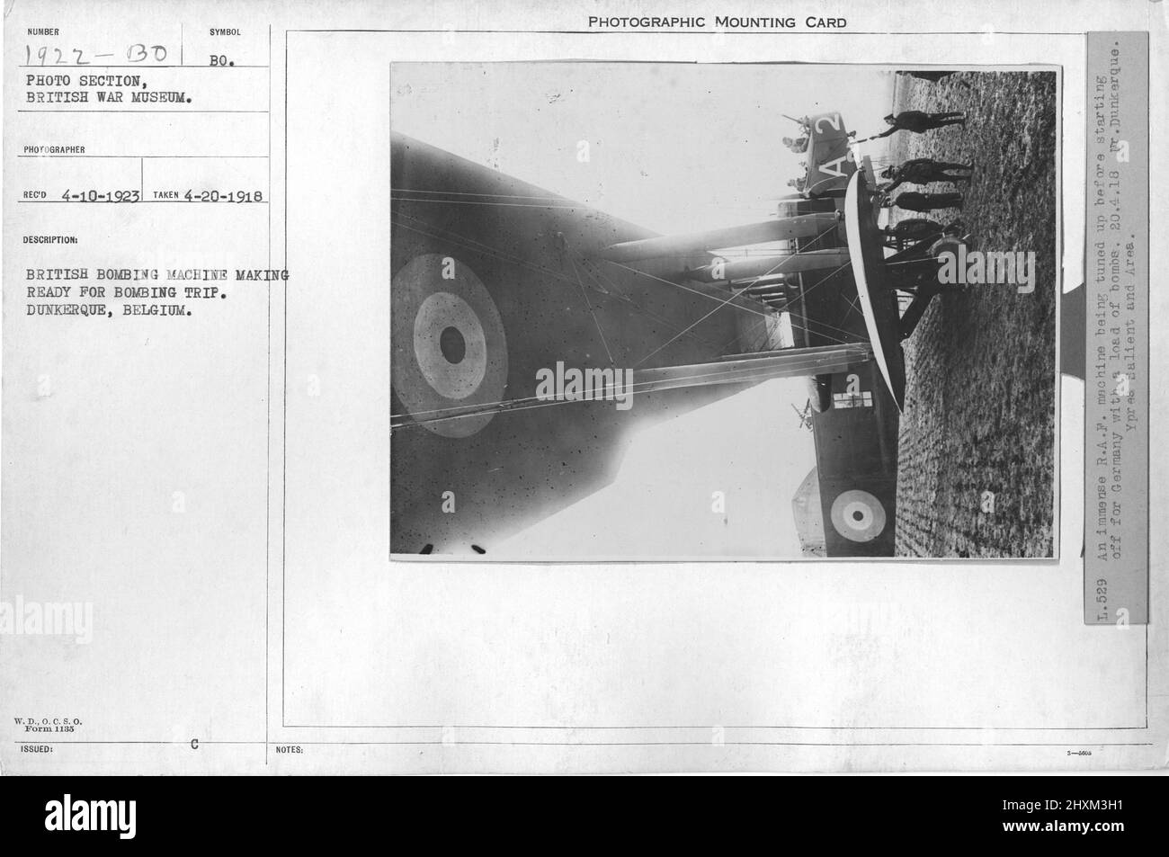 British bombing machine making ready for bombing trip. Dunkerque ...