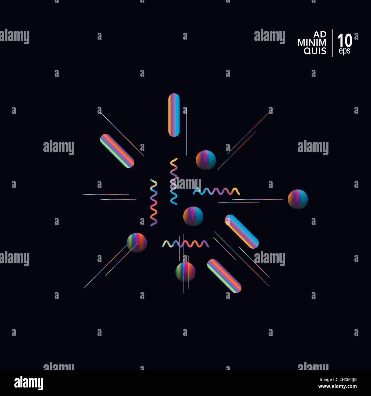 Minimal geometric background with dynamic shapes composition Stock Vector