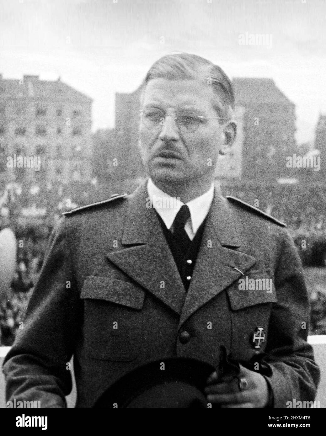 Chancellor Schuschnigg at an Austrian Fatherland Front rally, probably the proclamation of Chancellor Schuschnigg as Front fuehrer on October 10th 1936 Stock Photo