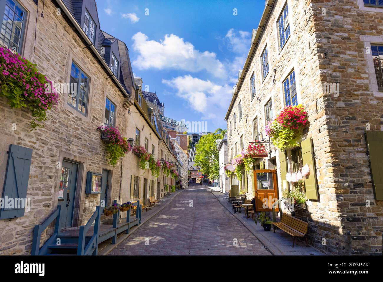 Canada, Old Quebec City tourist attractions, Petit Champlain lower town and shopping district. Stock Photo